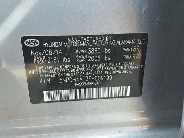 5NPDH4AE3FH609199 - 2015 HYUNDAI ELANTRA SE GRAY photo 10