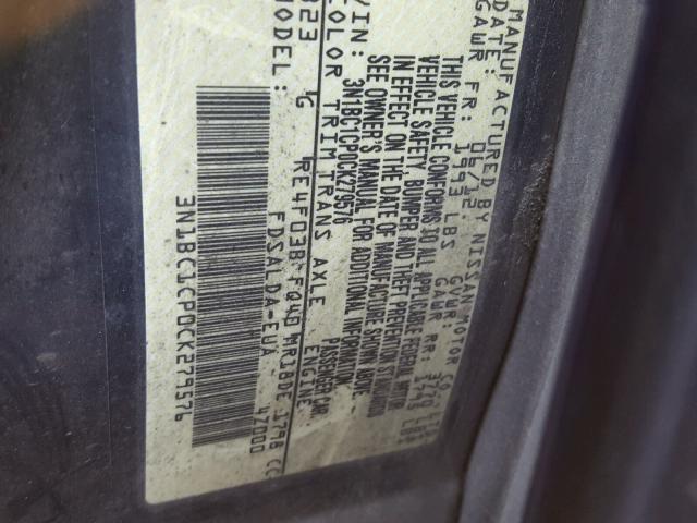 3N1BC1CP0CK279576 - 2012 NISSAN VERSA S BLUE photo 10