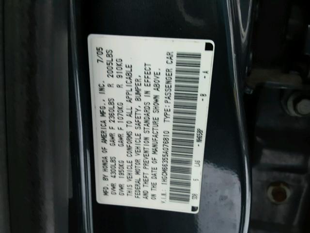 1HGCM66355A076810 - 2005 HONDA ACCORD LX GRAY photo 10