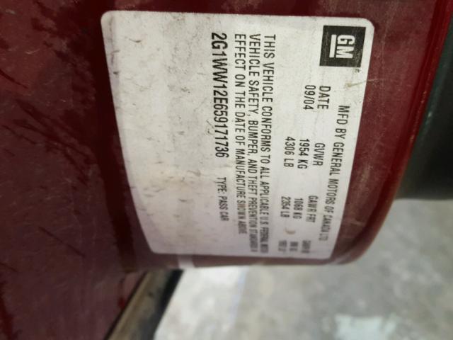 2G1WW12E659171736 - 2005 CHEVROLET MONTE CARL 栗色 照片 10