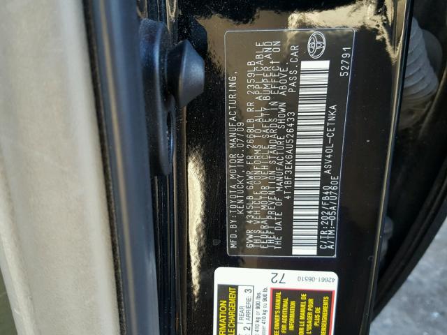 4T1BF3EK6AU526433 - 2010 TOYOTA CAMRY BASE BLACK photo 10
