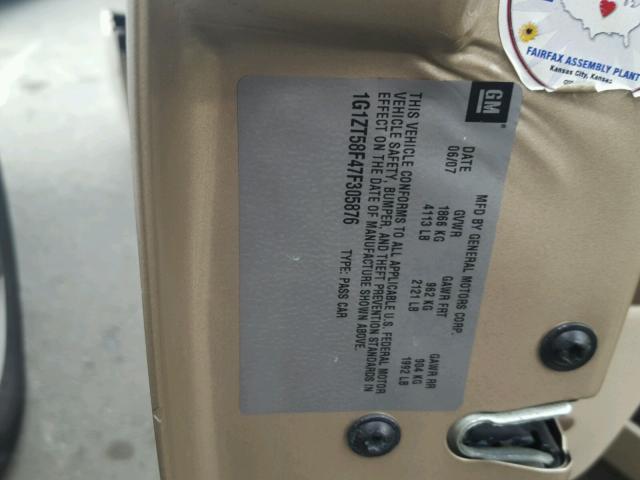 1G1ZT58F47F305876 - 2007 CHEVROLET MALIBU LT Qızıl foto 10