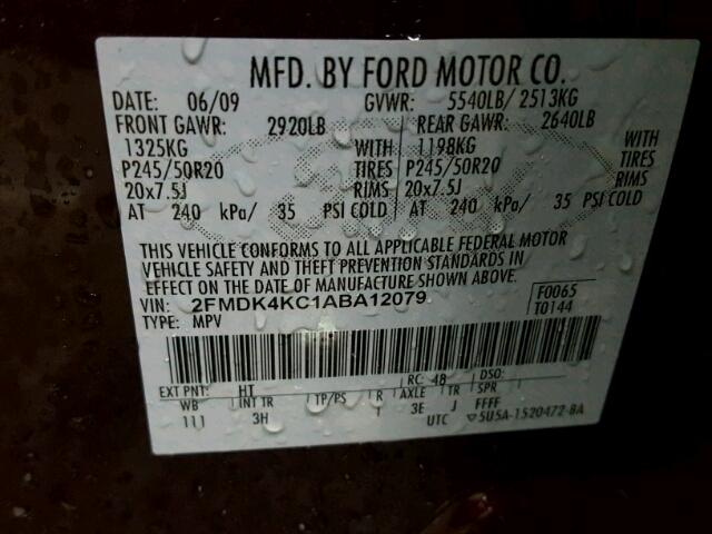 2FMDK4KC1ABA12079 - 2010 FORD EDGE LIMIT BROWN photo 10