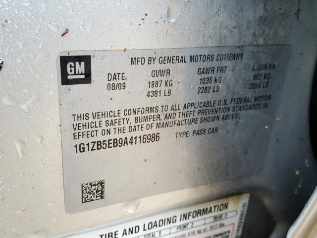 1G1ZB5EB9A4116986 - 2010 CHEVROLET MALIBU LS Gümüş foto 10