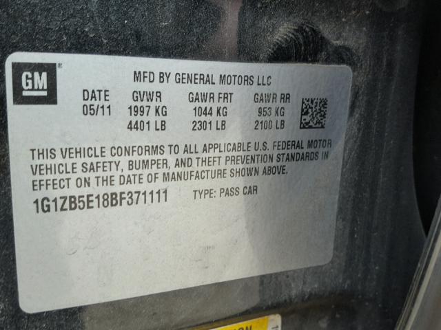 1G1ZB5E18BF371111 - 2011 CHEVROLET MALIBU LS BLACK photo 10