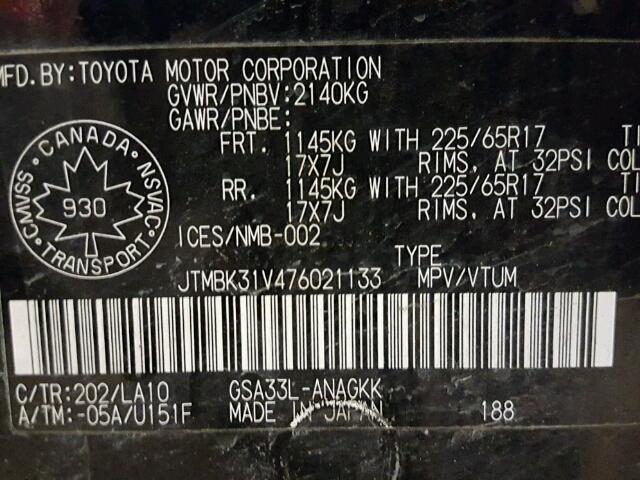 JTMBK31V476021133 - 2007 TOYOTA RAV4 LIMIT BLACK photo 10