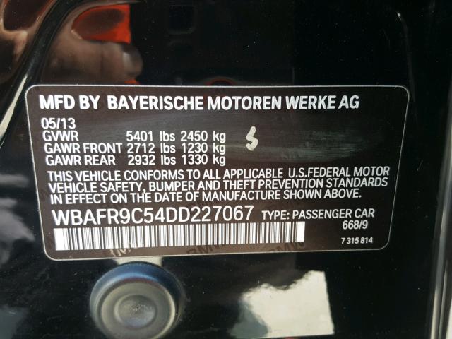WBAFR9C54DD227067 - 2013 BMW 550 I BLACK photo 10