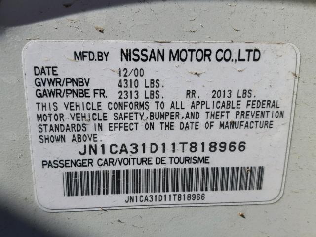 JN1CA31D11T818966 - 2001 NISSAN MAXIMA GXE WHITE photo 10