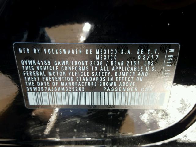 3VW2B7AJ8HM329263 - 2017 VOLKSWAGEN JETTA S 黑色 照片 10