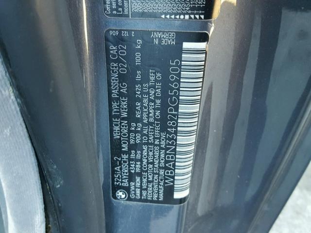 WBABN33482PG56905 - 2002 BMW 325 CI GRAY photo 10