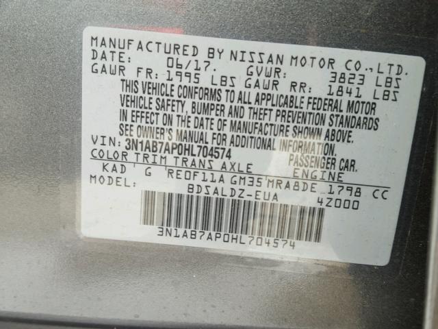 3N1AB7AP0HL704574 - 2017 NISSAN SENTRA S GRAY photo 10