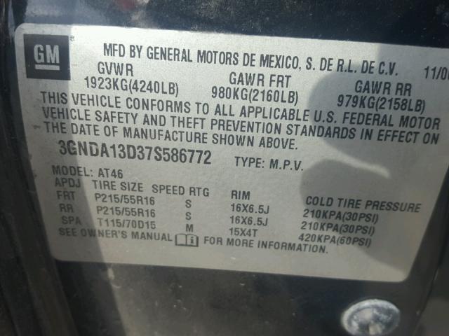 3GNDA13D37S586772 - 2007 CHEVROLET HHR LS BLACK photo 10