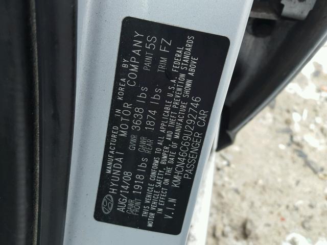 KMHCN46C69U292746 - 2009 HYUNDAI ACCENT GLS SILVER photo 10