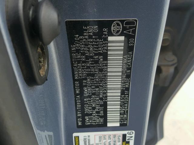 2T1LR32E55C369818 - 2005 TOYOTA COROLLA MA GRAY photo 10