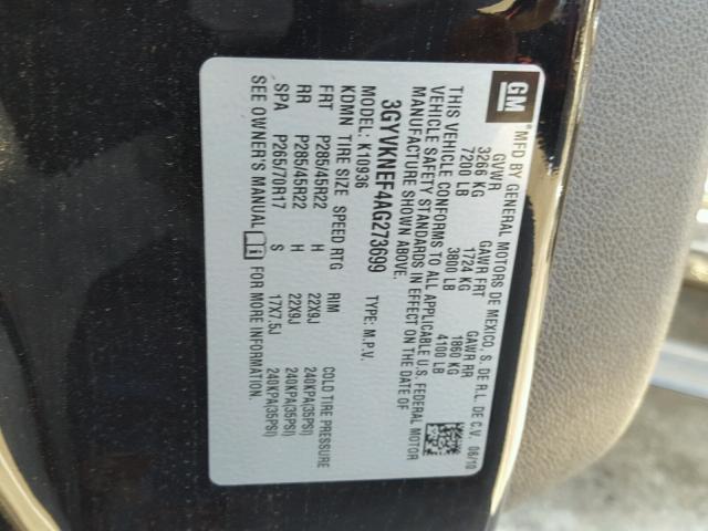 3GYVKNEF4AG273699 - 2010 CADILLAC ESCALADE E BLACK photo 10