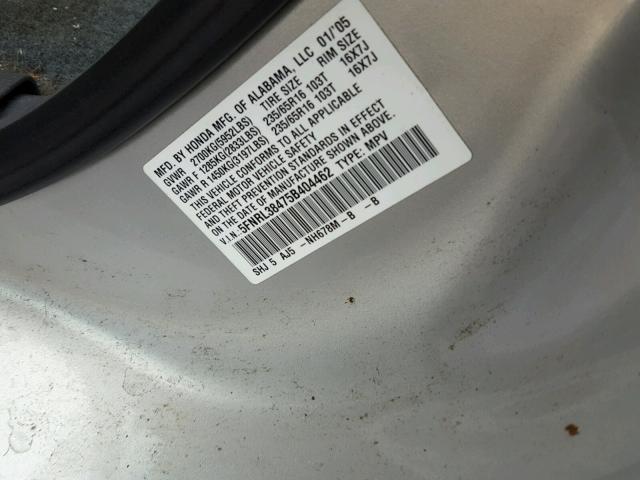 5FNRL38475B404462 - 2005 HONDA ODYSSEY EX SILVER photo 10