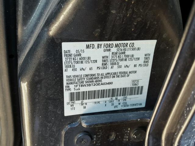 1FT8W3BT2GEA03490 - 2016 FORD F350 SUPER GRAY photo 10