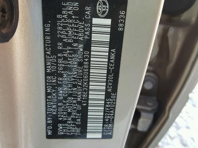 4T1BE32K06U688430 - 2006 TOYOTA CAMRY LE GOLD photo 10