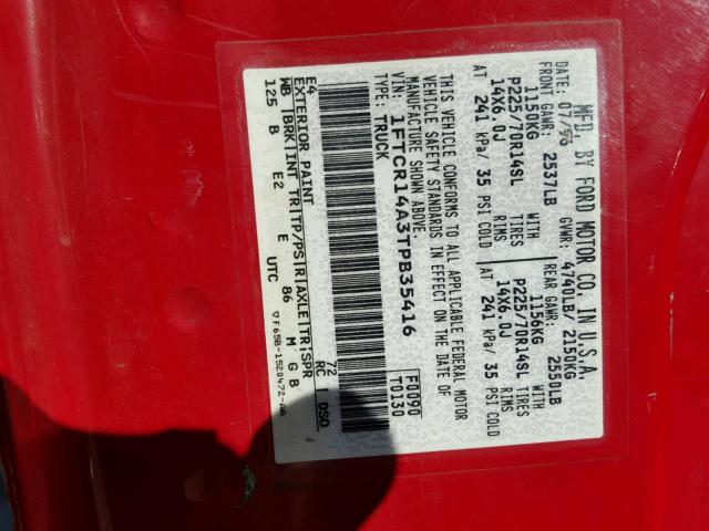 1FTCR14A3TPB35416 - 1996 FORD RANGER SUP RED photo 10