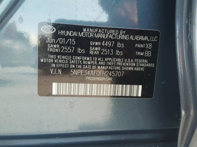 5NPE34AF0FH245707 - 2015 HYUNDAI SONATA SPO BLUE photo 10