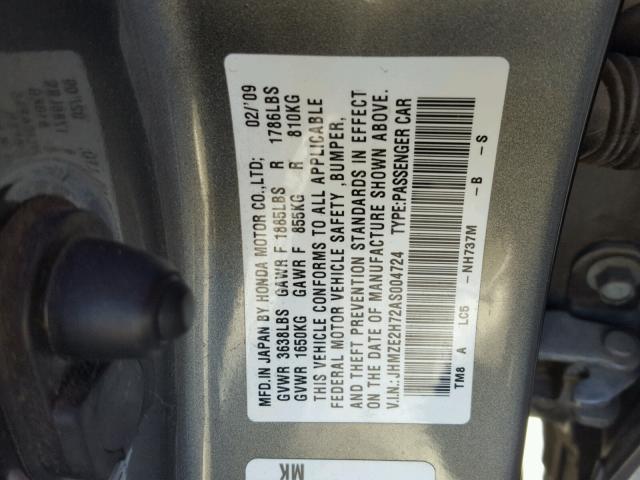 JHMZE2H72AS004724 - 2010 HONDA INSIGHT EX GRAY photo 10