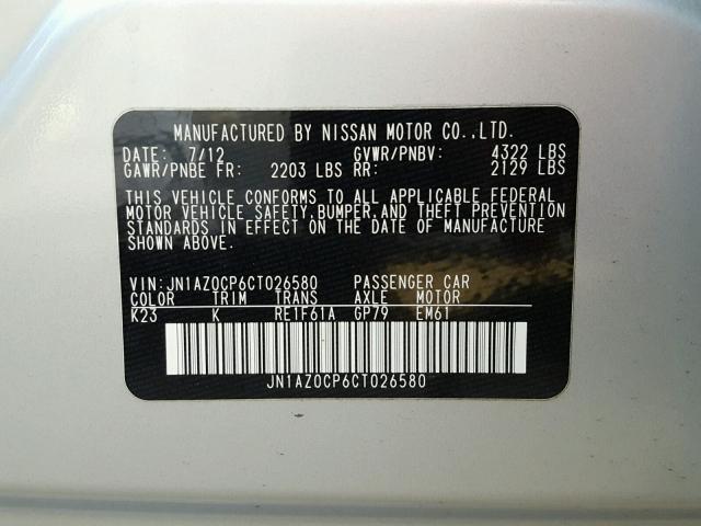 JN1AZ0CP6CT026580 - 2012 NISSAN LEAF SV SILVER photo 10