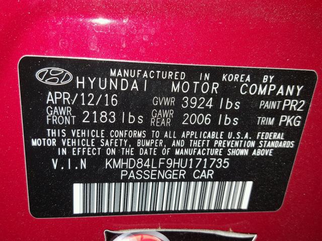 KMHD84LF9HU171735 - 2017 HYUNDAI ELANTRA SE RED photo 10