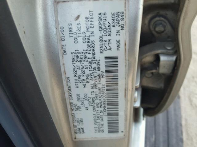 JT3GM84R6Y0059712 - 2000 TOYOTA 4RUNNER SILVER photo 10