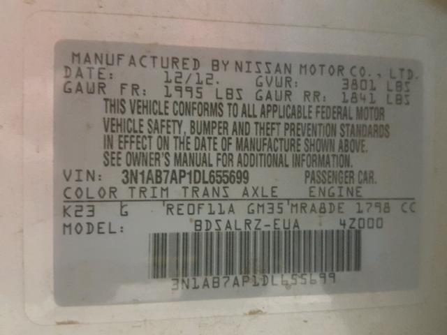 3N1AB7AP1DL655699 - 2013 NISSAN SENTRA S SILVER photo 10