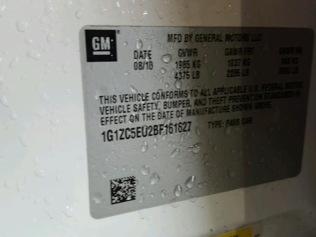 1G1ZC5EU2BF161627 - 2011 CHEVROLET MALIBU 1LT 白色 照片 10