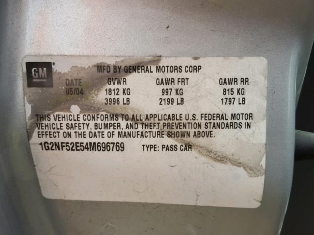 1G2NF52E54M696769 - 2004 PONTIAC GRAND AM S ვერცხლისფერი ფოტო 10