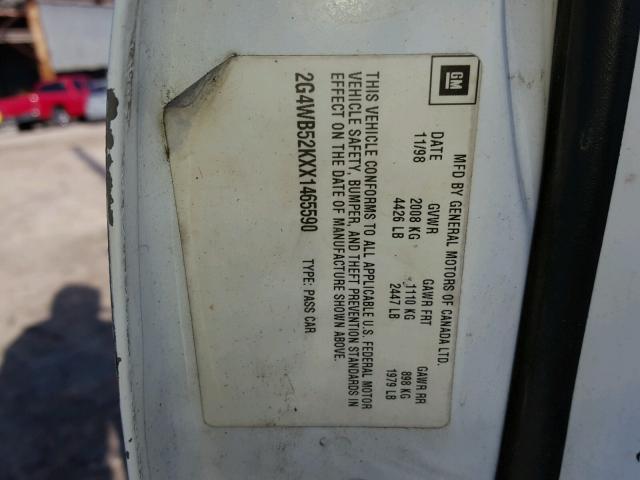 2G4WB52KXX1465590 - 1999 BUICK REGAL LS თეთრი ფოტო 10