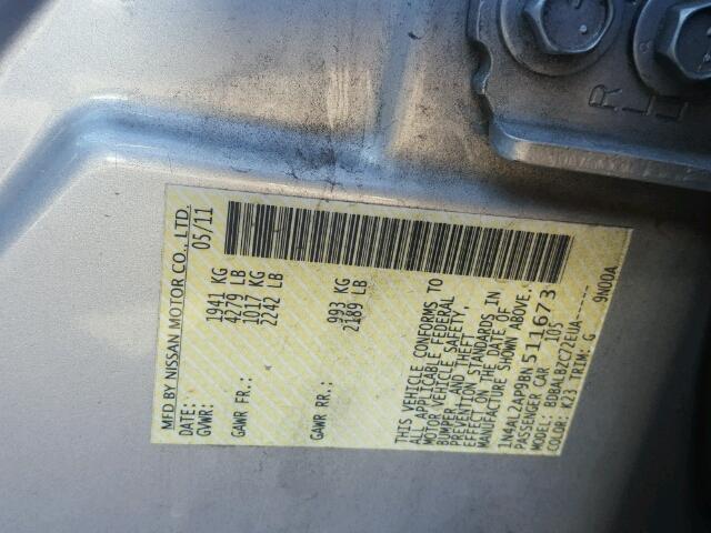 1N4AL2AP9BN511673 - 2011 NISSAN ALTIMA BAS SILVER photo 10