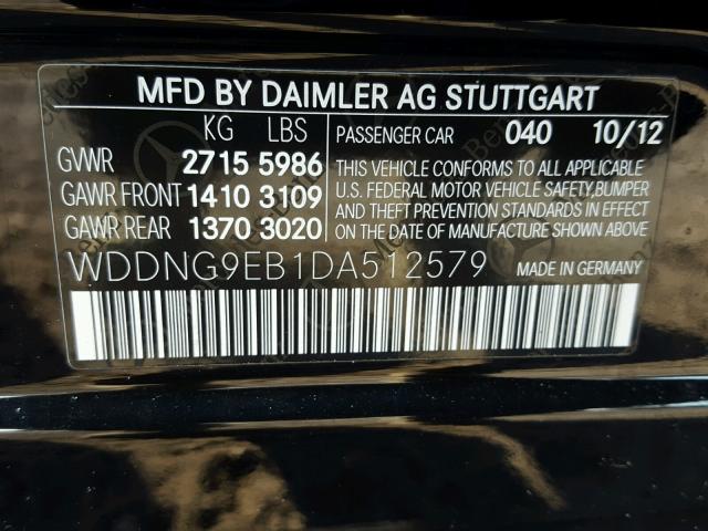 WDDNG9EB1DA512579 - 2013 MERCEDES-BENZ S 550 4MAT BLACK photo 10