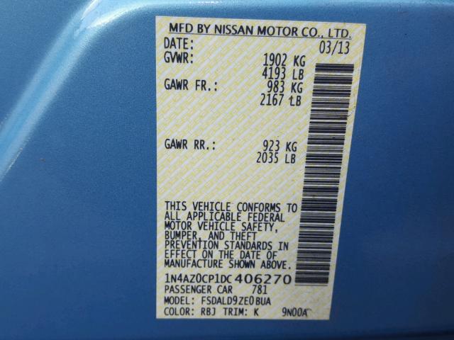 1N4AZ0CP1DC406270 - 2013 NISSAN LEAF S BLUE photo 10