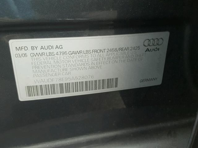 WAUDF78E95A528076 - 2005 AUDI A4 2.0T QU GRAY photo 10