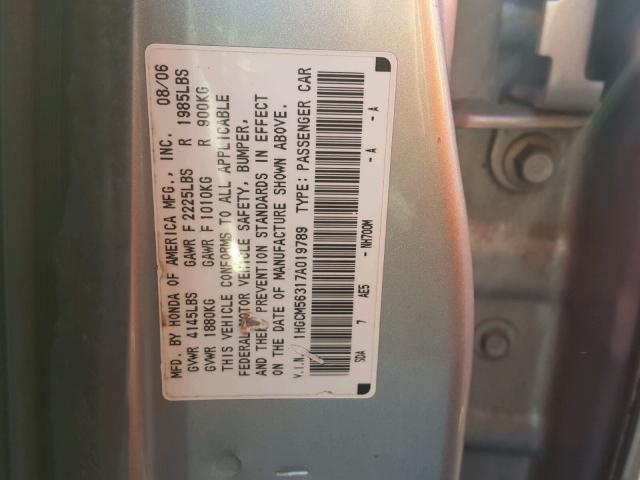 1HGCM56317A019789 - 2007 HONDA ACCORD SE SILVER photo 10