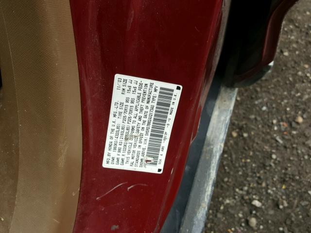 SHSRD78824U217340 - 2004 HONDA CR-V EX MAROON photo 10