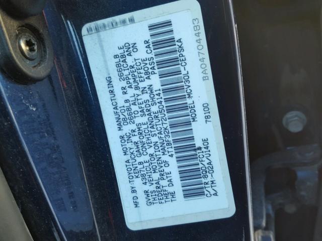 4T1BF32K72U504141 - 2002 TOYOTA CAMRY LE 蓝色 照片 10