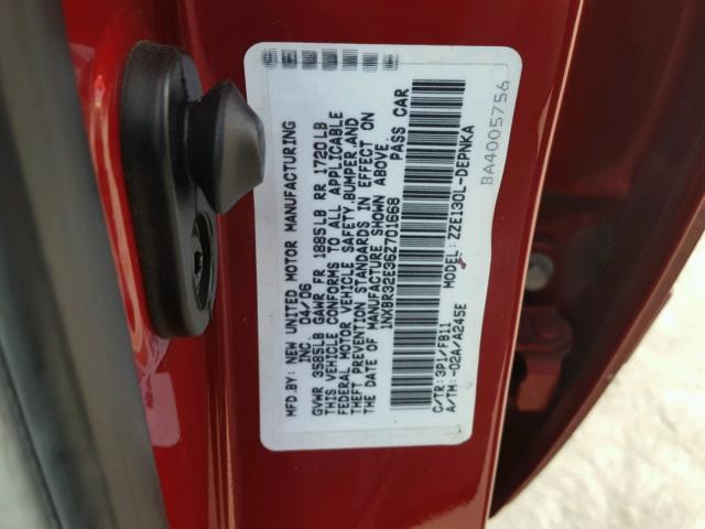 1NXBR32E36Z701668 - 2006 TOYOTA COROLLA LE 栗色 照片 10