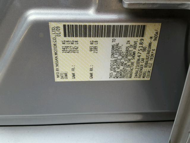 1N4AL21E89N475189 - 2009 NISSAN ALTIMA 2.5 SILVER photo 10