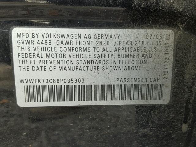 WVWEK73C86P035903 - 2006 VOLKSWAGEN PASSAT 2.0 BLACK photo 10