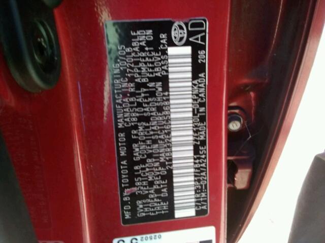 2T1BR32E16C586814 - 2006 TOYOTA COROLLA CE RED photo 10