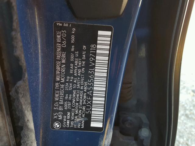 5UXFA53563LV97118 - 2003 BMW X5 3.0I BLUE photo 10