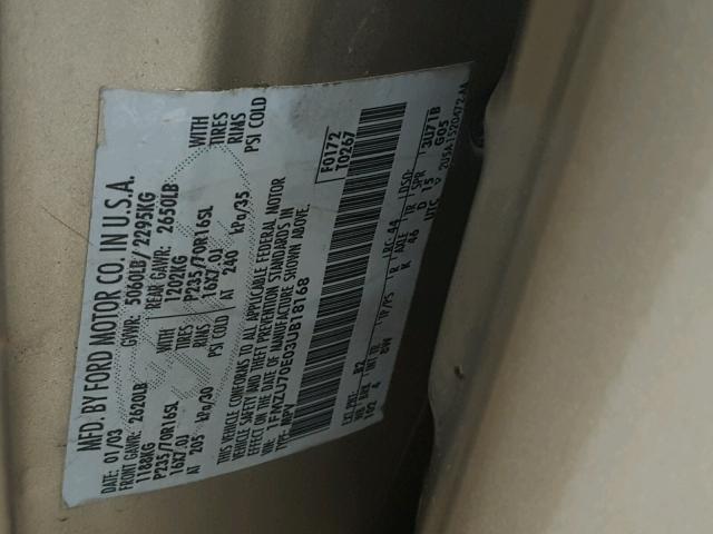 1FMZU70E03UB18168 - 2003 FORD EXPLORER S 金色 照片 10