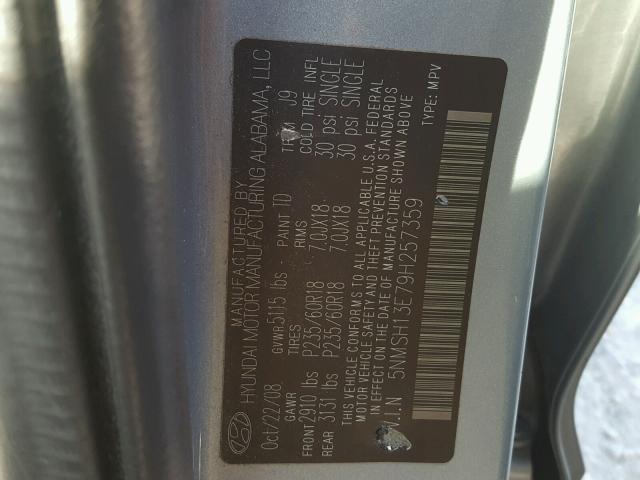 5NMSH13E79H257359 - 2009 HYUNDAI SANTA FE S 灰色 照片 10