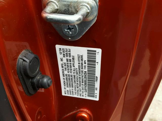 5J6YH28695L004354 - 2005 HONDA ELEMENT EX ORANGE photo 10