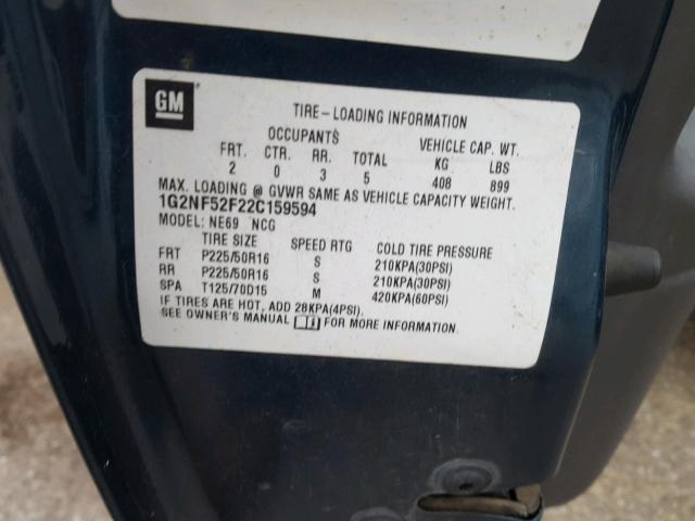 1G2NF52F22C159594 - 2002 PONTIAC GRAND AM S მწვანე ფოტო 10