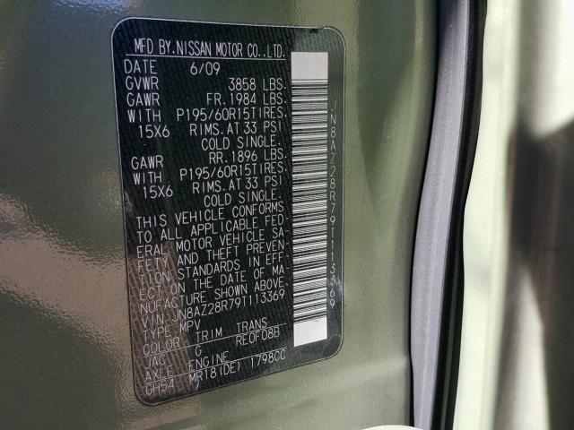 JN8AZ28R79T113369 - 2009 NISSAN CUBE BASE GREEN photo 10