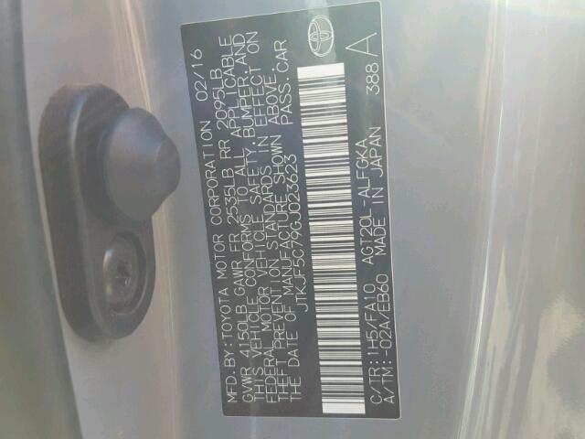 JTKJF5C79GJ023623 - 2016 TOYOTA SCION TC 灰色 照片 10